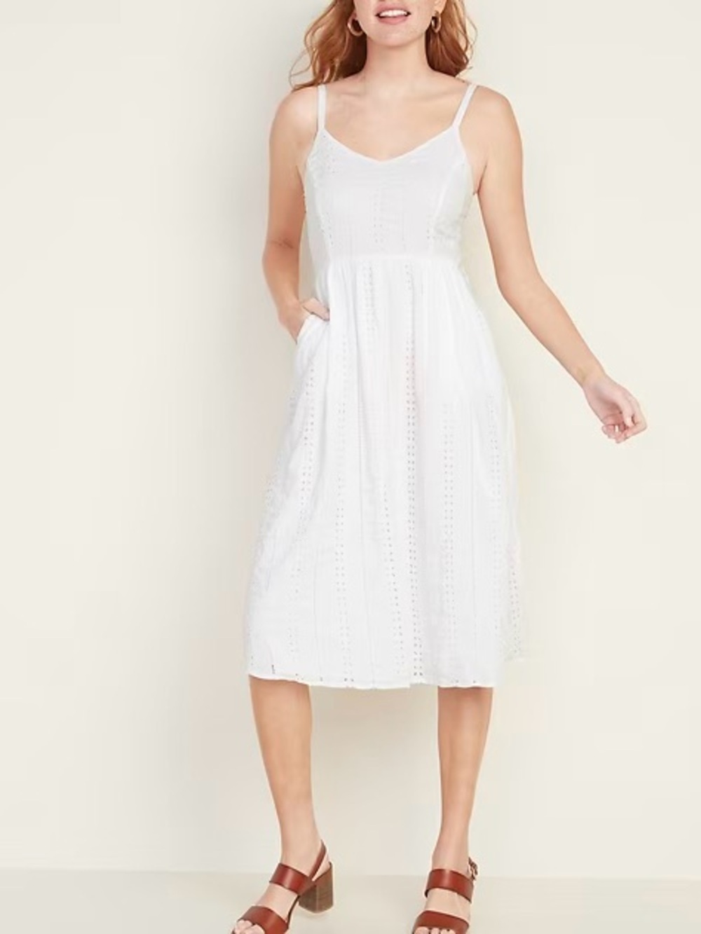Old Navy White Eyelet Midi Cami Dress Size M